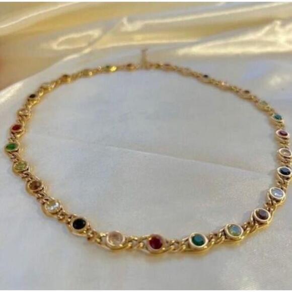 18K Gold Plated Fisheyes Colorful Zircon Necklace Titanium Steel womens Jewelry - Picture 7 of 8